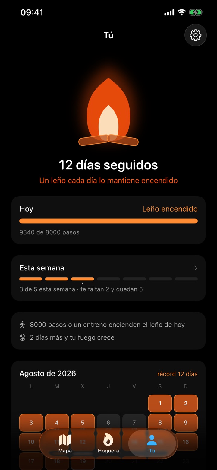 La pantalla de racha de Lume: 12 días seguidos y el calendario del mes